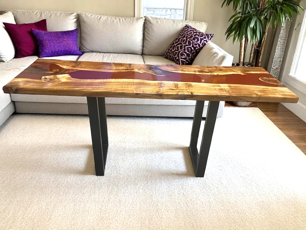 Red Epoxy Wood Table for Dining & Kitchen Interior 